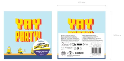 Image de Serviettes 33 x 33 cm Minions, 20 pièces, avec inscription « Yay Party », jaune et bleu