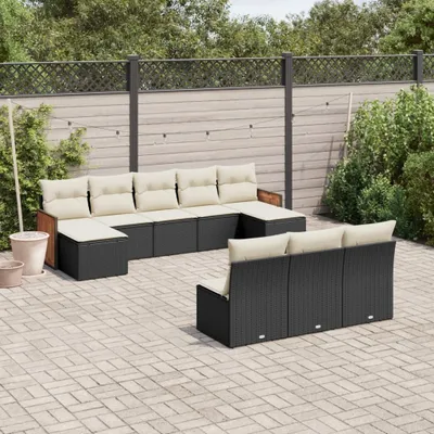Produktbild von Design 10-tlg. Garten-Sofagarnitur mit Kissen Schwarz Poly Rattan, Gartenmöbel-Sets 2024 Neu