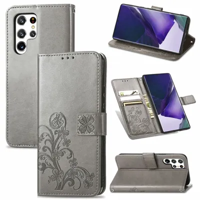 Image de Coque König Design compatible avec le Samsung Galaxy S22 Ultra 5G, en simili cuir, pour téléphone portable - Étui de téléphone, couleur gris