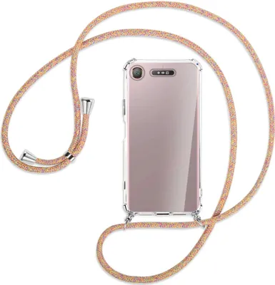 Produktbild von Handykette Backcover-Schutzhülle mit Band (Metall silberfarben) für Sony Xperia XZ1 - Rainbow