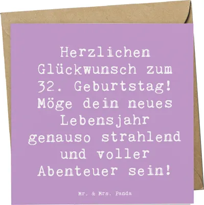 Produktbild von Mr. & Mrs. Panda Grußkarte Spruch 32. Geburtstag Abenteuer - Lavendeltraum - Geschenk, feiern, Jubiläum, faltkarte, aufregend, Glückwunsch, Happy Birthday, anlasskarte