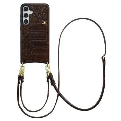Image de Selencia Nova Croco Phone Case avec cordon et porte-cartes pour Samsung Galaxy S25 / S24 - Choco Brown