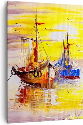 Produktbild von Bild auf Leinwand - Leinwandbild - Einteilig - Boote Sonne Meer Reisen - 70x100cm - Wand Bild - Wanddeko - Wandbilder - Leinwanddruck - Wanddekoration - Leinwand bilder - Wandbild - PA70x100-2882