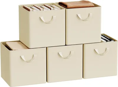 Produktbild von WOLTU Faltbare Aufbewahrungsboxen 5 Stück, ohne Deckel Metallrahmen, Mehrzweck : Creme 25L(29,5x29,5x28,5 cm) Farbe: Creme Größe: 25L(29,5x29,5x28,5 cm)