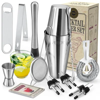 Cocktailshaker-Set, 16-tlg., Edelstahl, Boston Shaker, Barzubehör