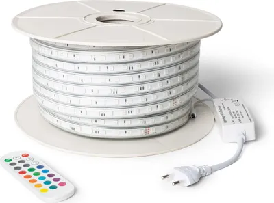 Produktbild von LED-Streifenrolle RGB 220V SMD 60 LED/m 50m 9.5W/m Breite 14,5 mm Schnitt alle 100cm IP65 mit IR-Fernbedienung RGB