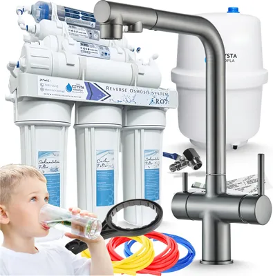 Immagine prodotto di Rubinetto da cucina a 3 vie Ari Venom 2 con doccetta estraibile e girevole, collegamento filtro acqua, grafite