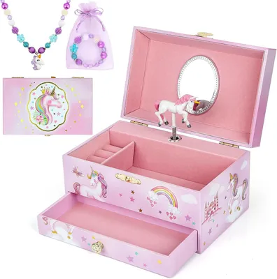 Image de Boîte à bijoux avec tiroir, jouet musical avec ballerine tournante, rose, pour filles