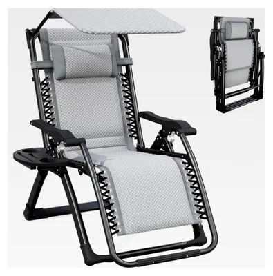 Produktbild von Sonnenliege Klappbar mit Sonnenschutz, Kopfstütze und Getränkehalter für Garten, Pool & Strand (Grau)