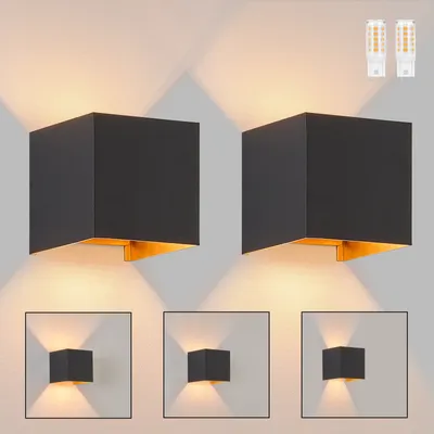 Produktbild von ZMH LED Wandleuchte  2ER Innen Up und Down Aussenlampe Schwarz Gold IP65 Wasserdicht Einstellbar Strahl Warmweiß G9 Wandstrahler für Wohnzimmer Garten Terrasse Flur