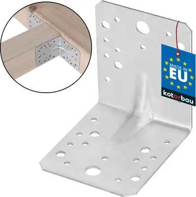 Produktbild von KOTARBAU® Winkelverbinder 105x105x90mm mit Rippe Sicke Lochwinkel Bauwinkel Holzverbinder Balkenwinkel Verbinder  Silber Verzinkt Winkel