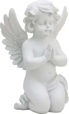Image de Relaxdays : ange de tombe en prière, pierre artificielle, résistant aux intempéries, au gel et aux UV, H x L x P : 36 x 22,5 x 18 cm, décoration funéraire, blanc