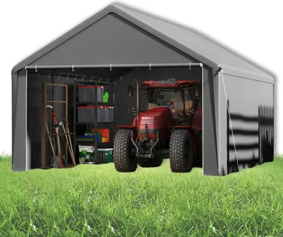 Produktbild von UISEBRT Lagerzelt Gartenschuppen Gerätehäuser Winterfest Gerätezelt Carport mit Dach UV-beständig Pergola im Freien mit Abnehmbare Seitenwände Weidezelt Fahrradgarage Geräteschuppen - 4x6m - Grau