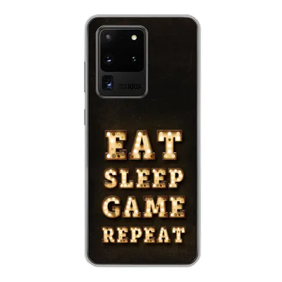 Produktbild von MuchoWow® Handyhülle Schutzhülle Hülle für Samsung Galaxy S20 Ultra Spiele - Spiele - Zitate - Sprichwörter - Eat sleep game repeat Silikon Softcase Handy Hülle - Karteninhaber