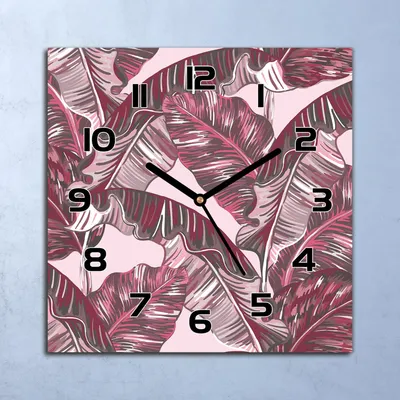 Produktbild von Wanduhr Echt-Glas-Küchenuhr Rosa Palmblätter Quarz Lautlos 30x30 Deko Bilder
