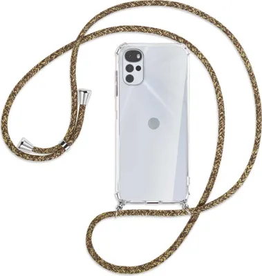 Produktbild von Handykette Backcover-Schutzhülle mit Band (Metall silberfarben) für Motorola Moto G22 4G - braun+beige