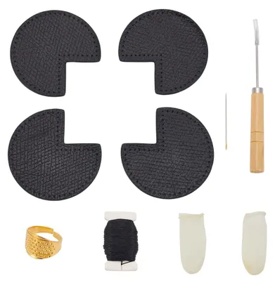 Eckreparaturset für Taschen – schwarze Lederflicken mit Ahle & Nadel