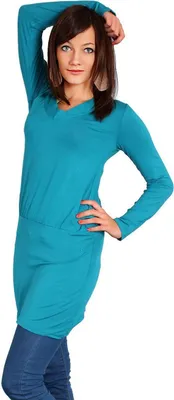Produktbild von Damen Langarm Longshirt Bluse mit Rückenausschnitt; Türkis/S/M