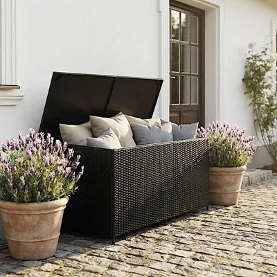 Produktbild von Polyrattan Auflagenbox Kissenbox Gartenbox 114 cm Aufbewahrungsbox Truhe Schwarz