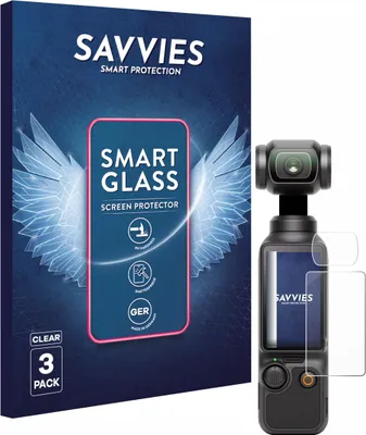 Produktbild von 3x Savvies Schutzglas Folie für DJI Osmo Pocket 3 (Display + Linse) 9H Panzer Schutzfolie Glas Displayschutz klar transparent