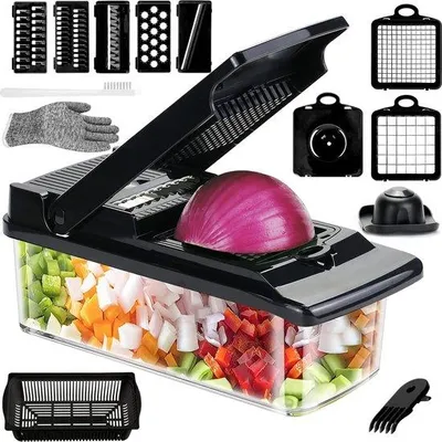 Produktbild von Vegetarier-Koch-Werkzeug mit 8 wechselbaren Messern und ergonomischem Design - schwarz