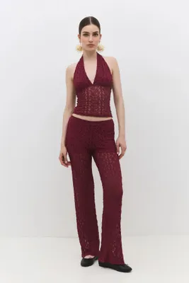 Produktbild von Bequeme, weite Hose mit Spitzenbesatz, Burgundy, L
