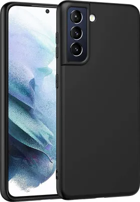 A black phone case is shown on a white background, with a Samsung Galaxy S21 FE phone partially visible inside the case.