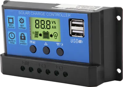 Zdjęcie produktu dla Kontroler ładowania panelu słonecznego PWM 12V 24V z podwójnym USB i wyświetlaczem LCD 30A (YJSS-30A)