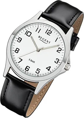 Produktbild von Regent Quarz Armbanduhr Herren 1112422 Leder Uhr schwarz Lederarmband UR1112422