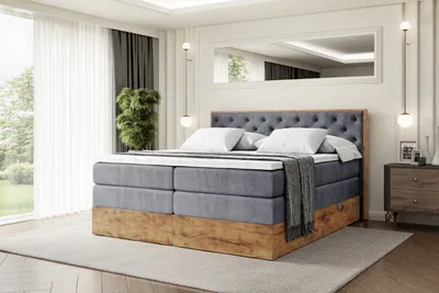Produktbild von ALTDECOR Boxspringbett mit Matratze und Lattenrost, Topper, Polsterbett mit Bettkasten, Bett mit Stauraum H3- und H4- Matratze, Doppelbett, Springboxbett -LOLLI3 KING-180x200 - Dunkelgrau Casablanca