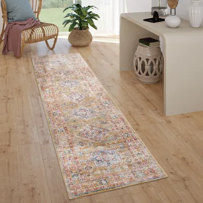 Immagine prodotto di Tappeto soggiorno a pelo corto vintage pastello moderno motivo orientale dimensioni 80x300 cm