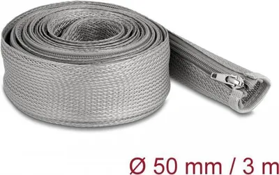 Productafbeelding van DELOCK gevlochten kabelbescherming met rits, hittebestendig, 3 meter x 50 mm, grijs, polyester, -50 - 150 °C, 1 stuk, China, 5 cm