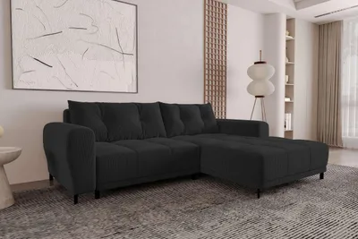 Produktbild von 99rooms Massimo Ecksofa Cordstoff POSO Schwarz mit Schlaffunktion Rechts