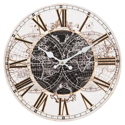 Immagine prodotto di Orologio da parete Clayre & Eef Ø 34 cm Marrone Bianco MDF Mappa del mondo