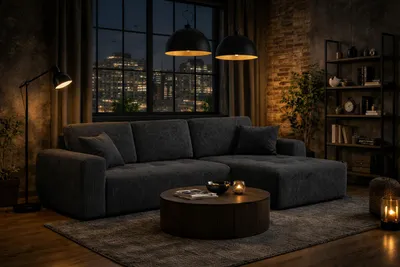 Image de Canapé d'angle avec fonction couchage et coffre de rangement, forme en L, Ivo L, tissu velours Poso, gris, ? droite