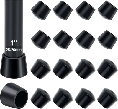 Obrázek produktu pro Krytky na nohy židlí, 16 kusů, 25-26 mm, gumové krytky s vnitřním průměrem 25 mm, k ochraně nohou stolu a k zabránění poškrábání podlahy, černá barva