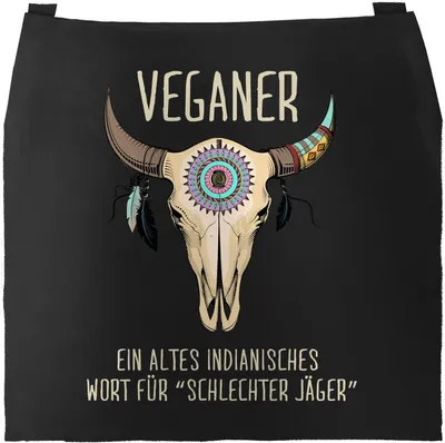 Produktbild von Grill-Schürze für Männer mit Spruch Vegetarier / Veganer Schlechter Jäger Spruch Skull Baumwoll-Schürze Küchenschürze Moonworks® Veganer schwarz unisize