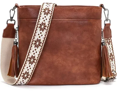 Productafbeelding van Schoudertas dames, medium formaat, crossbody tas, Polyurethanleer, bruin, afmetingen: 26 x 10 x 22 cm