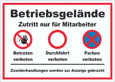 Produktbild von Aufkleber Betriebsgelände Mitarbeiter Betreten Durchfahrt Parken A9 (37x52mm)