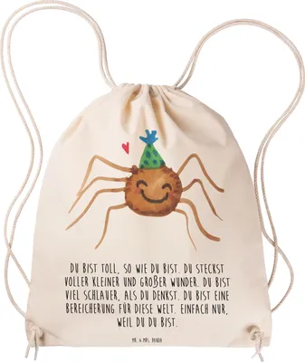Produktbild von Mr. & Mrs. Panda Jutebeutel Spinne Agathe Party - Transparent - Geschenk, wander rucksack, Motivation, Wunder, Selbstliebe, gymnastiktasche, Turnbeutel, Beutel, Glück