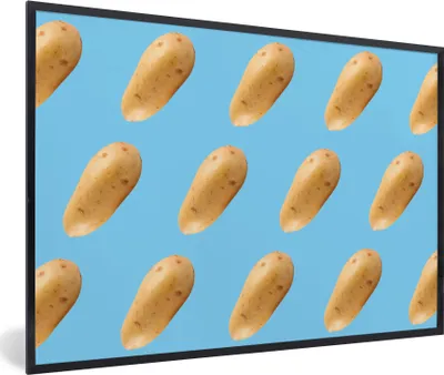 Produktbild von MuchoWow® MuchoWow® Gerahmtes Poster Kartoffel - Muster - Blau 90x60 cm - Poster mit zchwarzem Bilderrahmen - Fotorahmen - Foto-Plakat