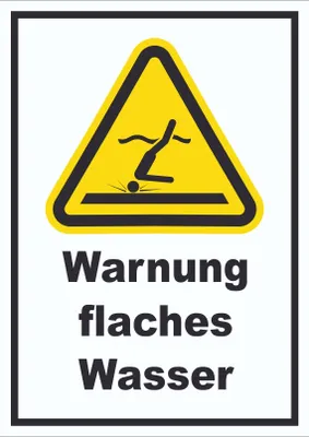 Produktbild von Schild Warnung flaches Wasser A6 Rückseite selbstklebend