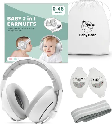 Produktbild von Youha Gehörschutzset - Gehörschutz geeignet für Babys und Kleinkinder (0-4 Jahre) - 2-in-1 Set - Anti-Rutsch- und Klettverschluss - Farbe: Weiß