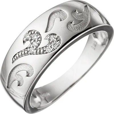 Produktbild von Ring Damenring 7 Diamanten Brillanten Muster Wellen 585 Gold Weißgold Innenumfang 50mm  Ø15.9mm