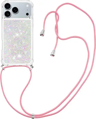 Produktbild von iPhone 17 Pro Max Hülle - Coverup Liquid Glitzer Back Cover mit Handykette - Weiß