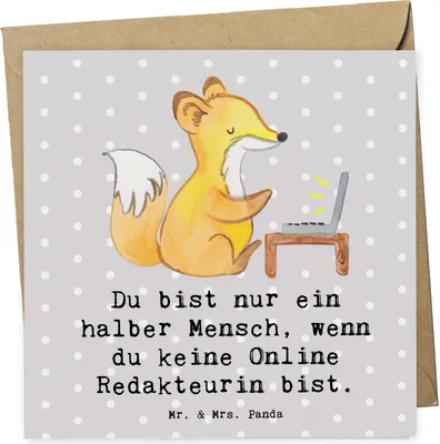 Produktbild von Mr. & Mrs. Panda Klappkarte Online Redakteurin Herz - Grau Pastell - Geschenk, faltkarte, Grußkarte, Glückwunschkarte, doppelkarte, anlasskarte