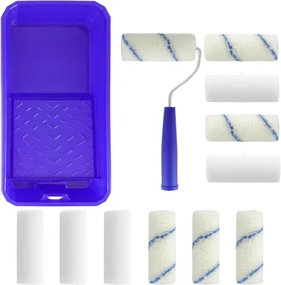 Imagen del producto de Kit de rodillos pequeños de 10 piezas, de 10 cm, con marco y bandeja para pintura, ideal para pintar paredes