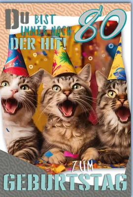 Produktbild von 80. Geburtstag – Karte mit Umschlag - singende Katzen