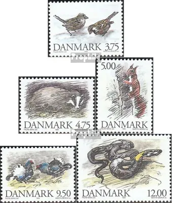 Produktbild von Briefmarken Dänemark 1994 Mi 1086-1090 (kompl.Ausg.) gestempelt Einheimische Tiere