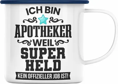 Produktbild von Trendation - Apotheker Emaille Tasse Geschenk Emaille Emaille Tasse Emaille Emaille Tasse Bester Apotheker Pharmazeut Arzneikundiger Spruch Lustig (Blau)